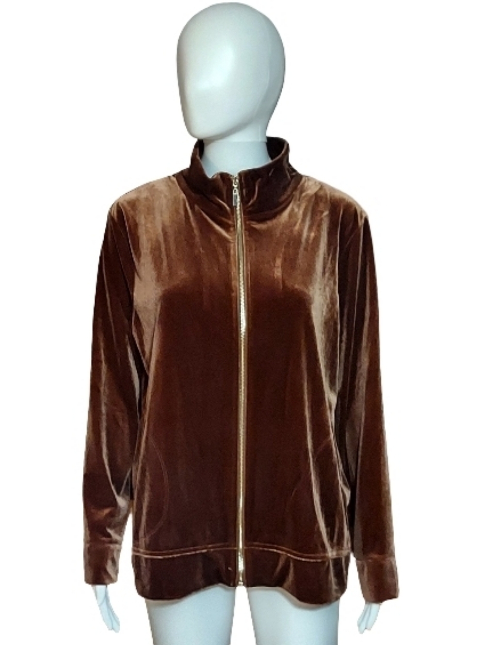 Jones New York Velour Mock Neck Full Zip Jacket In Brown NWOT